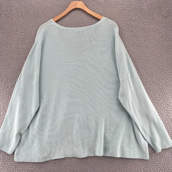 Eileen Fisher Sweater Womens 1X Plus Blue V Neck Knit Stretch Pullover Casual - Picture 4 of 9